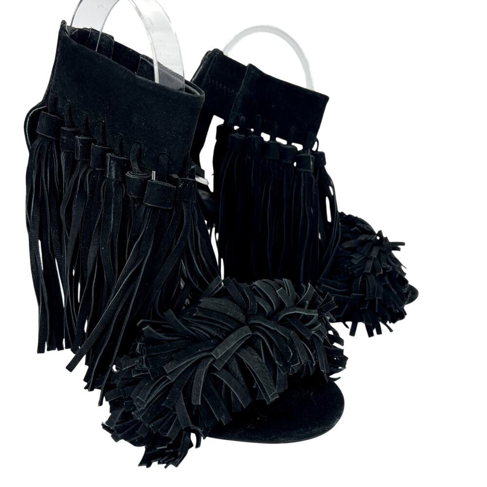 Jeffery Campbell Black Suede Fringed Sandals Stiletto Heel Women's 6 NEW